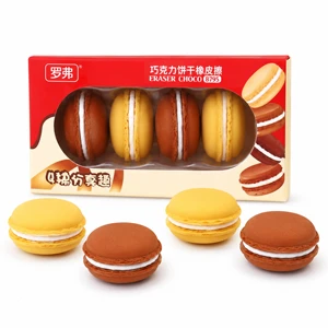4 Pieces 3D Cute Macaron Cookie Erasers Set, 3 cm Each, Fun Stationery for Kids, Students and School Supplies (B795)